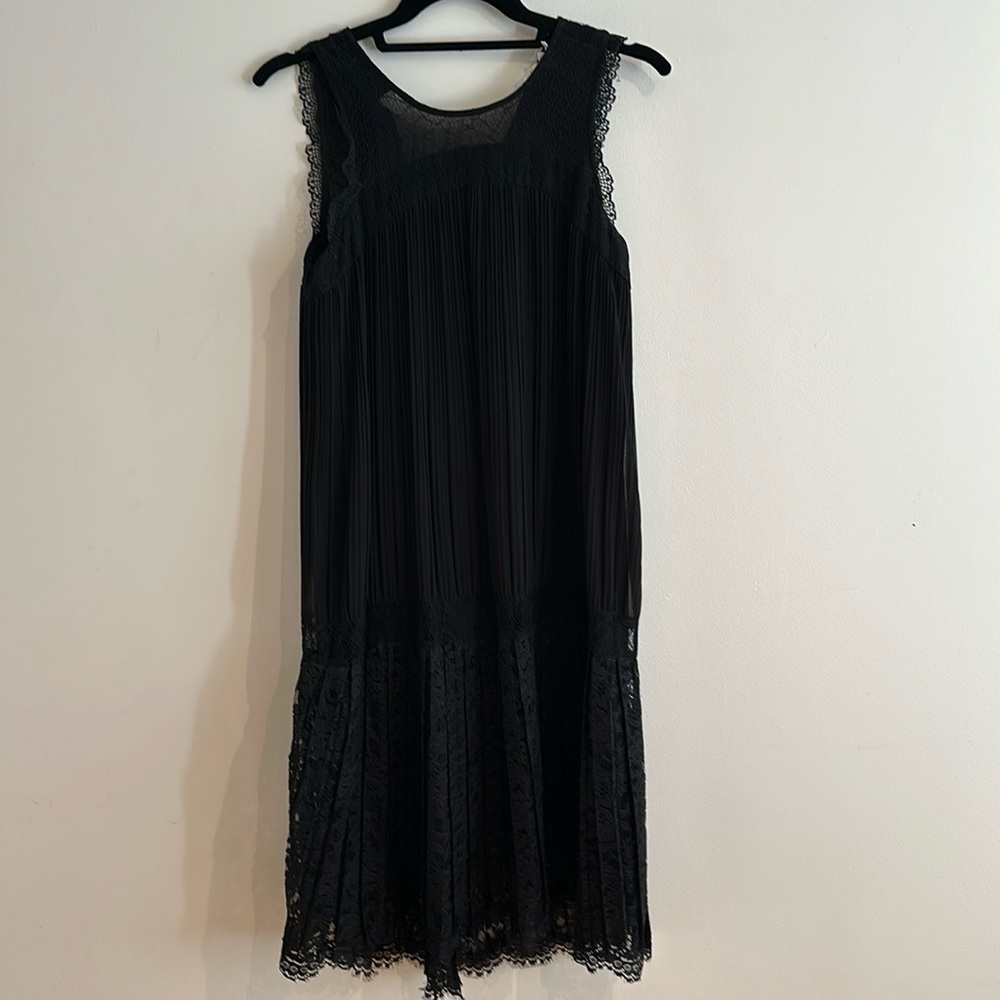 Floreat Anthropologie Black Pleated Floral Lace Dress